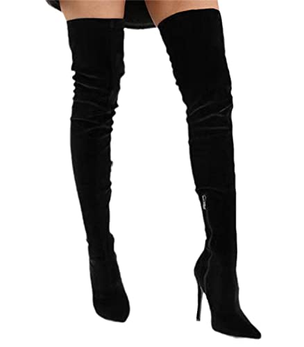 EGSDMNVSQ Overknees Stiefel Damen Winterstiefel Hohe Stiefel Winter Lange Stiefel mit Reißverschluss Oberschenkel Hohe Stiefel Schuhe Stiletto High Heels Lang Boots von EGSDMNVSQ