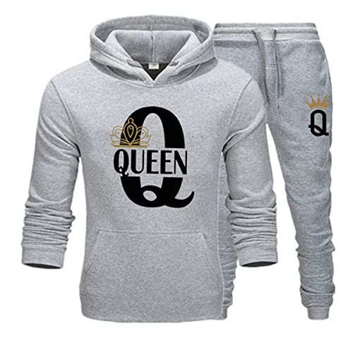 EGSDMNVSQ Pärchen Hoodie Set King Queen Pullover mit Taschen 2-teilig Kapuzenpullover Kapuzenpulli + Jogginganzug Freizeitanzug von EGSDMNVSQ