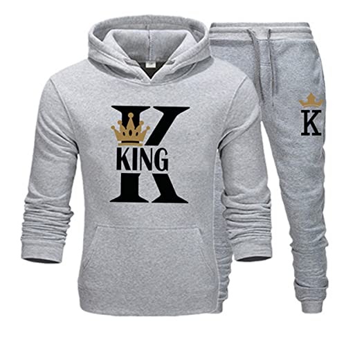 EGSDMNVSQ Pärchen Hoodie Set King Queen Pullover mit Taschen 2-teilig Kapuzenpullover Kapuzenpulli + Jogginganzug Freizeitanzug von EGSDMNVSQ