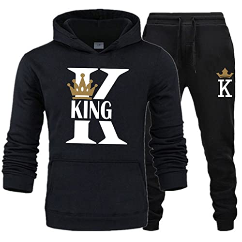 EGSDMNVSQ Pärchen Hoodie Set King Queen Pullover mit Taschen 2-teilig Kapuzenpullover Kapuzenpulli + Jogginganzug Freizeitanzug von EGSDMNVSQ