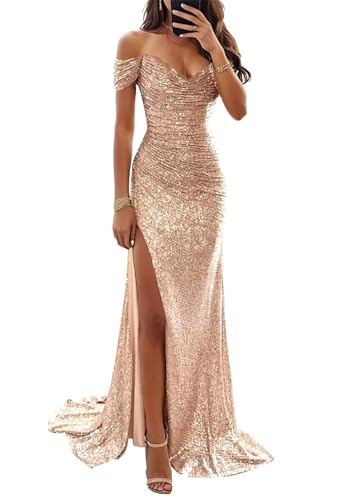 EGSDMNVSQ Pailletten Kleid Damen Glitzer Lang Abendkleider Ärmellos Maxikleid Bodycon Partykleid Mit Schlitz Cocktailkleid Bleistiftkleid Etuikleid Elegant von EGSDMNVSQ