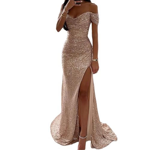 EGSDMNVSQ Pailletten Kleid Damen Glitzer Lang Abendkleider Ärmellos Maxikleid Bodycon Partykleid Mit Schlitz Cocktailkleid Bleistiftkleid Etuikleid Elegant von EGSDMNVSQ