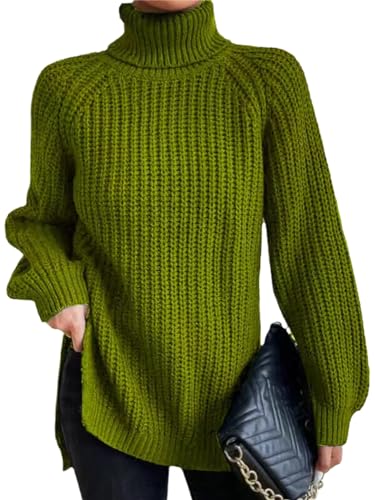 EGSDMNVSQ Pullover Damen Gerippter Rollkragenpullover Langarm Rollkragen Dicker Strick Häkelpullover Lässige Lose Pullover Sweater Stretch Warmer Winter Knit Tops von EGSDMNVSQ