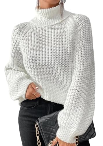 EGSDMNVSQ Pullover Damen Gerippter Rollkragenpullover Langarm Rollkragen Dicker Strick Häkelpullover Lässige Lose Pullover Sweater Stretch Warmer Winter Knit Tops von EGSDMNVSQ