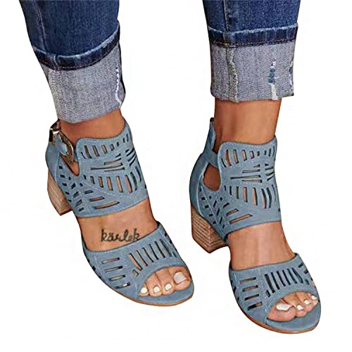 EGSDMNVSQ Sandalen Damen Blockabsatz Sandalen Niedrigem Absatz Sandaletten Ausgeschnitten Peep Toe Stiefeletten Gladiator Sandalen Elegant Mode Sandalen Sommer Schuhe von EGSDMNVSQ