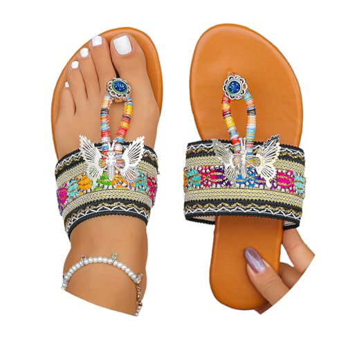 Sandalen Damen Flip Flops Sommer Sandaletten Strass Hausschuhe Glitzer Freizeitsandalen Open Toe Flach Schuhe Outdoorsandale Strandsandalen von EGSDMNVSQ