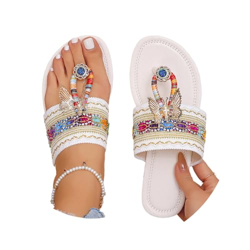 Sandalen Damen Flip Flops Sommer Sandaletten Strass Hausschuhe Glitzer Freizeitsandalen Open Toe Flach Schuhe Outdoorsandale Strandsandalen von EGSDMNVSQ