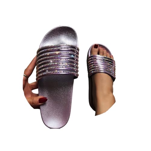 EGSDMNVSQ Sandalen Damen Sommer Flip Flops Glitzer Hausschuhe Strass Flache Schuhe Freizeitschuhe Pantoletten Slides Mode Strandschuhe Badelatschen von EGSDMNVSQ