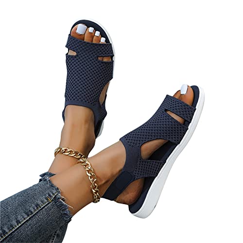 EGSDMNVSQ Schuhe Damen Sandalen Bequem Flach Sandaletten Mit Absatz Sommer Strick Mesh Sandalen Elegant Ultraleichte Tennisschuhe Stretch Sommerschuhe Walkingschuhe von EGSDMNVSQ