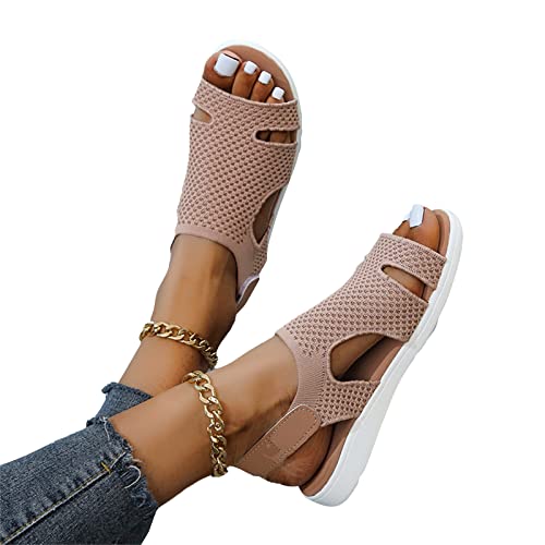 EGSDMNVSQ Schuhe Damen Sandalen Bequem Flach Sandaletten Mit Absatz Sommer Strick Mesh Sandalen Elegant Ultraleichte Tennisschuhe Stretch Sommerschuhe Walkingschuhe von EGSDMNVSQ