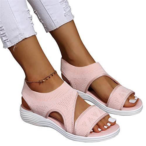 EGSDMNVSQ Schuhe Damen Sandalen Bequem Flach Sandaletten Mit Absatz Sommer Strick Mesh Sandalen Elegant Ultraleichte Tennisschuhe Stretch Sommerschuhe Walkingschuhe von EGSDMNVSQ