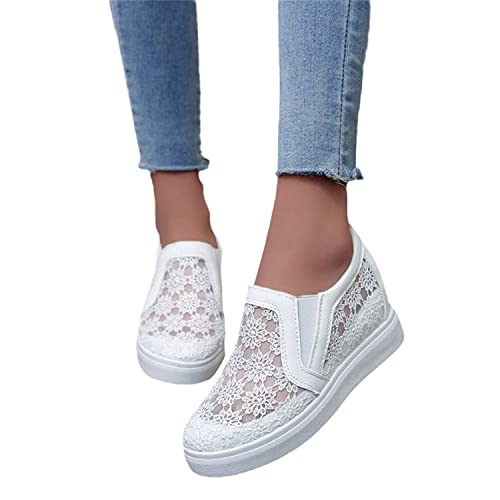 EGSDMNVSQ Sneaker Damen Low Cut Elegant mit Spitze Sommerschuhe Laufschuhe Sportschuhe Platform Canvas Schuhe Mesh von EGSDMNVSQ