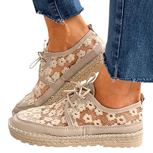 EGSDMNVSQ Sneaker Damen Low-Cut Flache Canvas Schuhe Atmungsaktive Stoffschuhe Elegante Frauen Schnürhalbschuhe Laufschuhe Outdoor Walkingschuhe Halbschuhe von EGSDMNVSQ