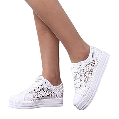 EGSDMNVSQ Sneaker Damen Low-Cut Flache Canvas Schuhe Atmungsaktive Stoffschuhe Elegante Frauen Schnürhalbschuhe Laufschuhe Outdoor Walkingschuhe Halbschuhe von EGSDMNVSQ