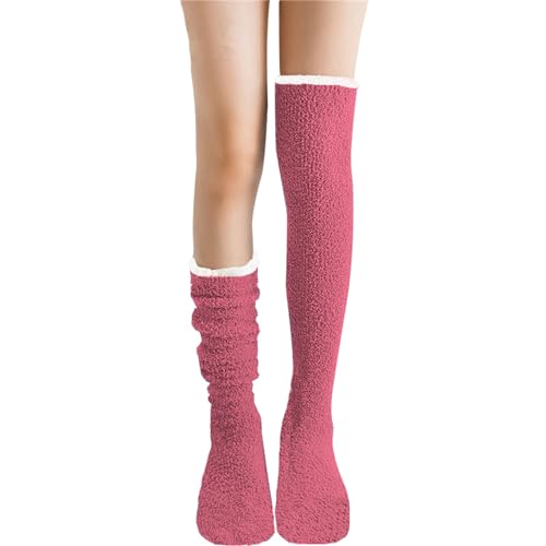 EGSDMNVSQ Socken Damen Overknee Socken Korallen Fleece Überkniestrümpfe Winter Haussocken Beinwärmer Flauschige Kuschelsocken Weiche Warme Hohe Strümpfe Teddy Fleece Overknee Socken von EGSDMNVSQ