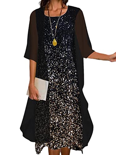 EGSDMNVSQ Sommerkleid Damen Ärmelloses Rundhals Kleid Blumen Cocktailkleid Damen Kleider Elegant Abendkleider für Hochzeit Langarm Chiffon Cardigan Zweiteiliges Kleid von EGSDMNVSQ