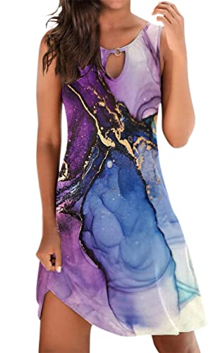 EGSDMNVSQ Sommerkleid für Damen Freizeitkleid Partykleid Sommerkleid Elegant Modisches A-Linien Kleider mit 3D-Blumendruck O-Ausschnitt ärmelloses Urlaub Strandkleid von EGSDMNVSQ