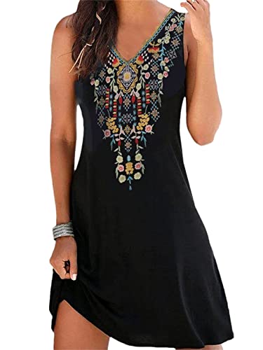 EGSDMNVSQ Sommerkleid für Damen Freizeitkleid Partykleid Sommerkleid Elegant Modisches A-Linien Kleider mit 3D-Blumendruck O-Ausschnitt ärmelloses Urlaub Strandkleid von EGSDMNVSQ