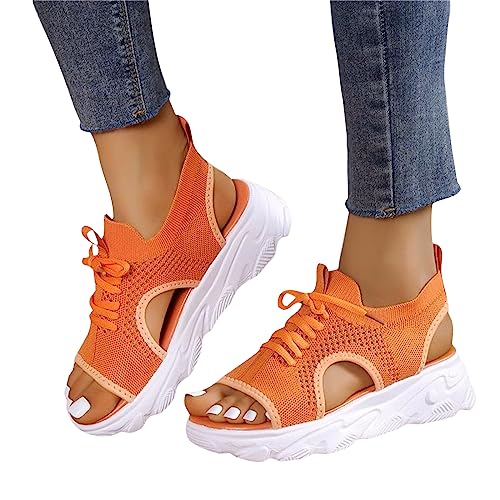 EGSDMNVSQ Sommerschuhe Damen Sandalen Muffin Schnüren Schuhe Open Toe Schuhe Plateau Bequem Tennisschuhe Atmungsaktive Mesh Sport Damenschuhe Mit Kontrasteinsätzen von EGSDMNVSQ