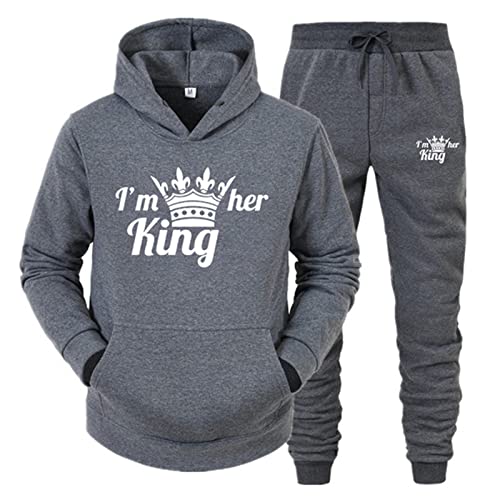 EGSDMNVSQ Sportanzug 2 Stücke King Queen Pullover Kapuzenpullover Couple Jogginganzug Freizeitanzug Hoodie und Hose Set für Paare von EGSDMNVSQ