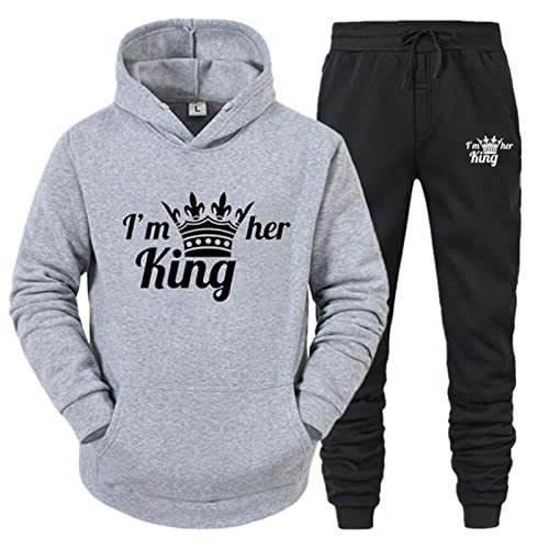 EGSDMNVSQ Sportanzug 2 Stücke King Queen Pullover Kapuzenpullover Couple Jogginganzug Freizeitanzug Hoodie und Hose Set für Paare von EGSDMNVSQ