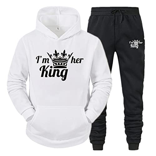 EGSDMNVSQ Sportanzug 2 Stücke King Queen Pullover Kapuzenpullover Couple Jogginganzug Freizeitanzug Hoodie und Hose Set für Paare von EGSDMNVSQ