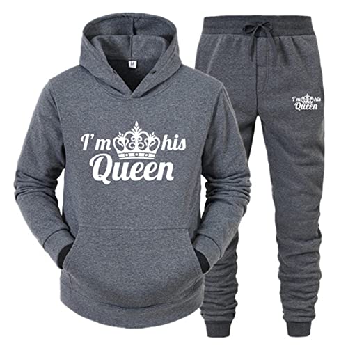 EGSDMNVSQ Sportanzug 2 Stücke King Queen Pullover Kapuzenpullover Couple Jogginganzug Freizeitanzug Hoodie und Hose Set für Paare von EGSDMNVSQ