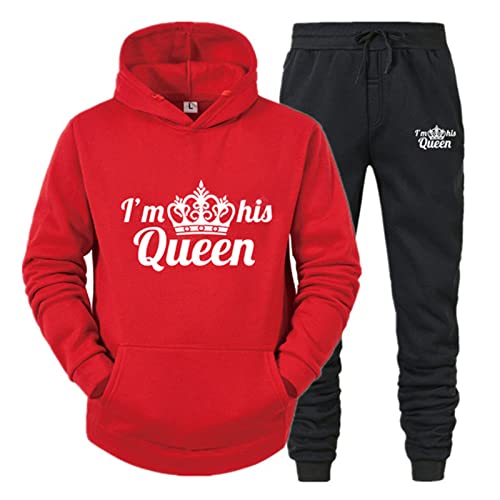 EGSDMNVSQ Sportanzug 2 Stücke King Queen Pullover Kapuzenpullover Couple Jogginganzug Freizeitanzug Hoodie und Hose Set für Paare von EGSDMNVSQ