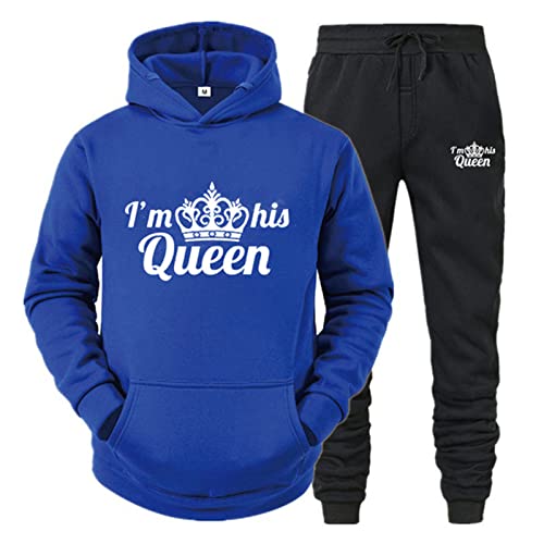 EGSDMNVSQ Sportanzug 2 Stücke King Queen Pullover Kapuzenpullover Couple Jogginganzug Freizeitanzug Hoodie und Hose Set für Paare von EGSDMNVSQ