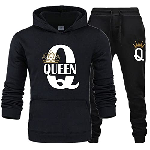 EGSDMNVSQ Sportanzug 2 Stücke King Queen Pullover Kapuzenpullover Couple Jogginganzug Freizeitanzug Hoodie und Hose Set für Paare von EGSDMNVSQ