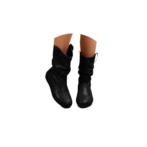 EGSDMNVSQ Stiefel Damen Stiefeletten Winterstiefel Boot Plateaustiefel Langschaft Schuhe Westernstiefel Flach Schlupfstiefel von EGSDMNVSQ