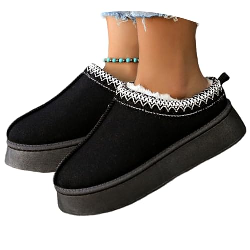 EGSDMNVSQ Stiefeletten Damen Plateau Boots Hausschuhe Warme Gefüttert Schneestiefel Winterstiefel Pantoffeln Winterschuhe Bequem Schlupfstiefel Gefüttert Plateau Stiefel Mode von EGSDMNVSQ