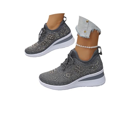 EGSDMNVSQ Strass-Sneaker für Damen Wanderschuhe modisch atmungsaktiv Plattform Tennisschuhe Funkelnde Glitzer-Sneaker von EGSDMNVSQ