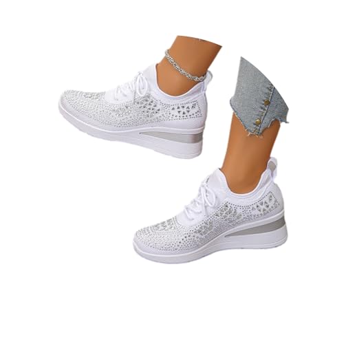 EGSDMNVSQ Strass-Sneaker für Damen Wanderschuhe modisch atmungsaktiv Plattform Tennisschuhe Funkelnde Glitzer-Sneaker von EGSDMNVSQ