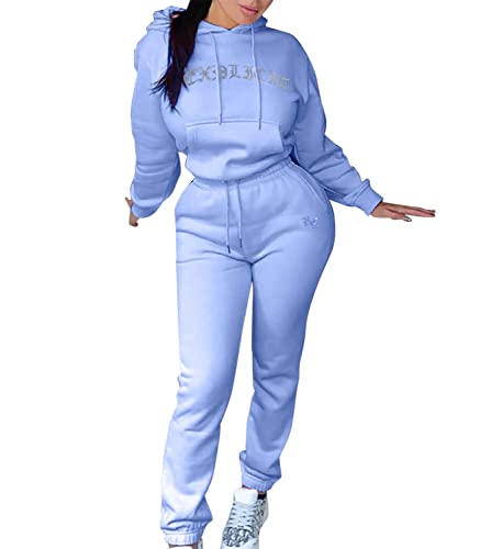 EGSDMNVSQ Streatwear Trainingsanzüge für Damen Jogginganzug Damen Sportanzug 2 Teilig Traingsanzug für Frauen Freizeitanzug Kapuzenpullover + Lange Hose Streetwear Sportswear Set Outfit von EGSDMNVSQ