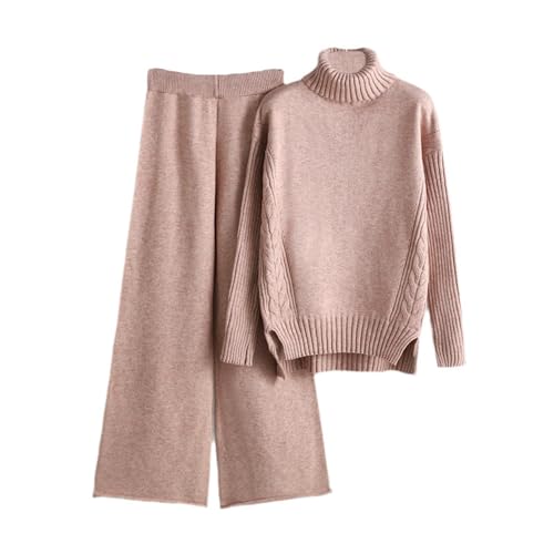 EGSDMNVSQ Strickanzug Damen Set 2-Teilig Winter Loungewear Strick Sweater Set Stehkragen Pulli und Weites Bein Lang Hose Lose Zweiteiler Hosenanzug Gestrickte Outfits Freizeitanzug von EGSDMNVSQ