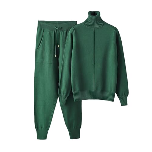 EGSDMNVSQ Strickanzug Damen Set 2-Teilig Winter Loungewear Strick Sweater Set Stehkragen Pulli und Weites Bein Lang Hose Lose Zweiteiler Hosenanzug Gestrickte Outfits Freizeitanzug von EGSDMNVSQ