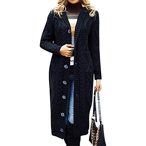 EGSDMNVSQ Strickjacke Damen Pullover Cardigan Langarm Oversize Lang Mantel Einfarbige Grobstrick Strickcardigan Strickmantel Open Front Sweater Cardigan Outwear mit Tasche von EGSDMNVSQ