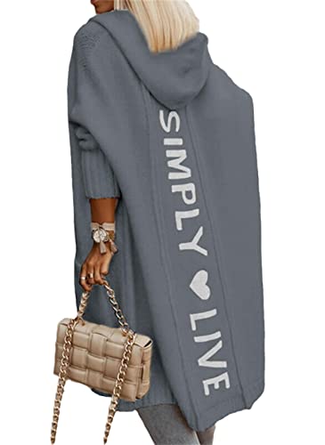 EGSDMNVSQ Strickjacke Damen Pullover Cardigan Langarm Oversize Lang Mantel Einfarbige Grobstrick Strickcardigan Strickmantel Open Front Sweater Cardigan Outwear mit Tasche von EGSDMNVSQ