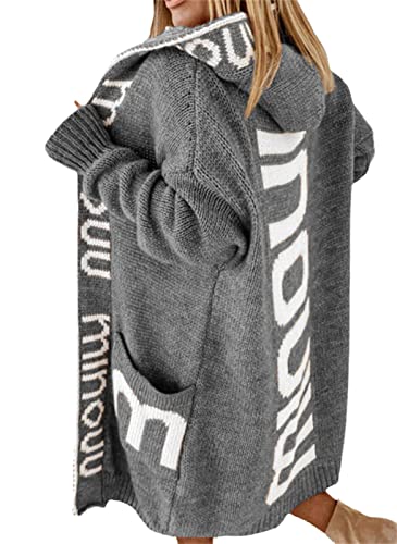 EGSDMNVSQ Strickjacke Lange Damen Cardigan Strickmantel Herbst Winter Sweater mit Kapuze Strickpulli Open Front Strickcardigan Dicke Kapuzejacke Mantel von EGSDMNVSQ