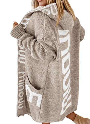 EGSDMNVSQ Strickjacke Lange Damen Cardigan Strickmantel Herbst Winter Sweater mit Kapuze Strickpulli Open Front Strickcardigan Dicke Kapuzejacke Mantel von EGSDMNVSQ