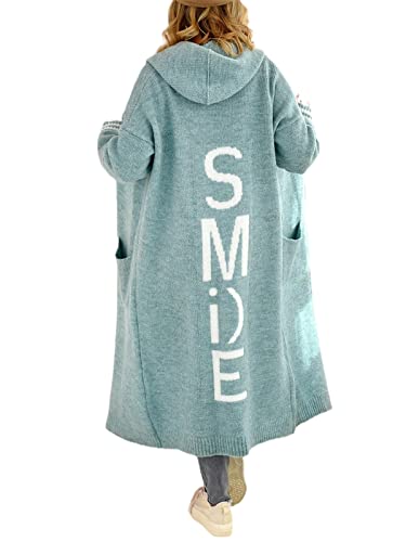 EGSDMNVSQ Strickjacke Lange Damen Cardigan Strickmantel Herbst Winter Sweater mit Kapuze Strickpulli Open Front Strickcardigan Dicke Kapuzejacke Mantel von EGSDMNVSQ