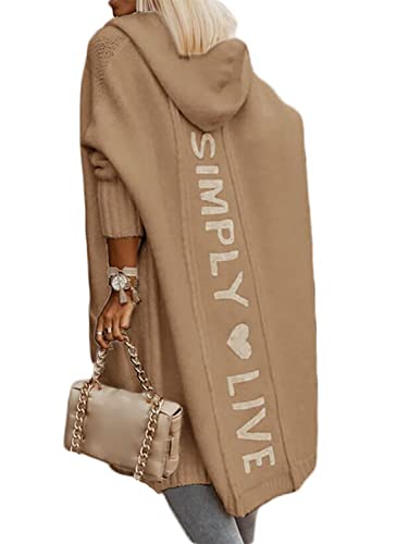 EGSDMNVSQ Strickjacke Lange Damen Cardigan Strickmantel Herbst Winter Sweater mit Kapuze Strickpulli Open Front Strickcardigan Dicke Kapuzejacke Mantel von EGSDMNVSQ