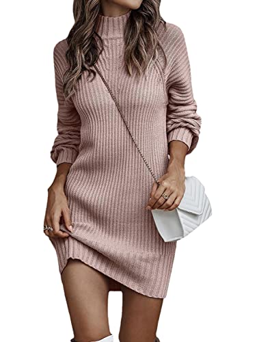 EGSDMNVSQ Strickkleid Damen Winterkleid Rollkragen Pulloverkleid Sweater Kleid Langarm Strickkleider Herbstkleid Lang Pulli Kleid Strickkleid Pulloverkleid Warme Strick Longpullover Minikleid von EGSDMNVSQ