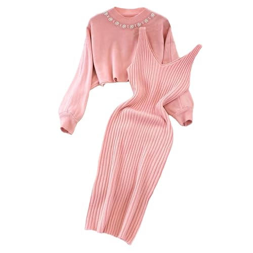 EGSDMNVSQ Strickkleid Zweiteiliger Anzug Damen Pullover Oberteil Und Kleid Pulloverkleid Bodycon 2 Stück Set Midikleid Partykleid Winterkleid Gestrickt Kleid Set Herbstkleid von EGSDMNVSQ