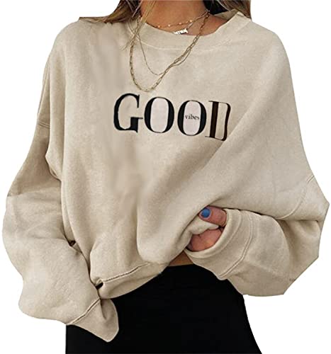 EGSDMNVSQ Sweatshirt Damen Briefe Drucken Kapuzenpullover Langarm Rundhals Pullover Herbst Winter Bluse Kordelzug mit Taschen Casual Warm Sportbekleidung Oberteile von EGSDMNVSQ