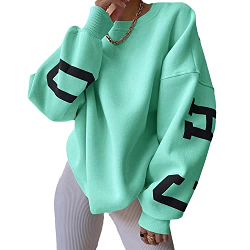 EGSDMNVSQ Sweatshirt Damen Rückseite Briefe Drucken Pullover Warm Rundhals Oversized Hoodie Mode Streetwear Teenager Mädchen von EGSDMNVSQ