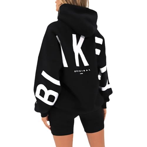 EGSDMNVSQ Sweatshirt Damen Rückseite Briefe Drucken Pullover Warm Rundhals Oversized Hoodie Mode Streetwear Teenager Mädchen von EGSDMNVSQ