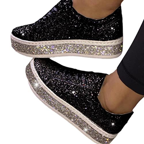 EGSDMNVSQ Turnschuhe Frauen Glitzer Sneaker Paillettes Slip On Sportschuhe Freizeitschuhe Bequeme Segeltuchschuhe Damen Schuhe Canvas von EGSDMNVSQ