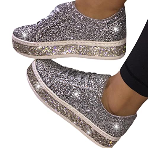 EGSDMNVSQ Turnschuhe Frauen Glitzer Sneaker Paillettes Slip On Sportschuhe Freizeitschuhe Bequeme Segeltuchschuhe Damen Schuhe Canvas von EGSDMNVSQ